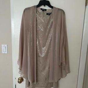 Dress and Shaw set in cream with metallic detail